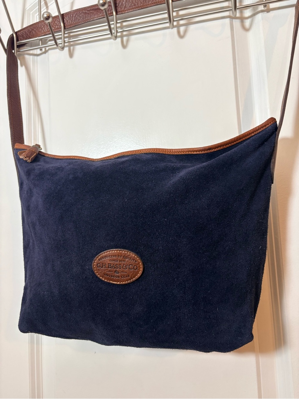 VTG G.H. Bass & Co. Suede Shoulder Bag Navy Blue Large 90s Slouchy Hobo